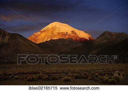 Sajama Mountain, Bolivia's highest mountain with the high plateau in the evening light, Sajama National Park, La Paz, Bolivia, South America View Large Photo Image Stock Photography - Sajama Mountain, Bolivia's highest mountain with the high plateau in the evening light, Sajama National Park, La Paz, Bolivia, South America. Fotosearch