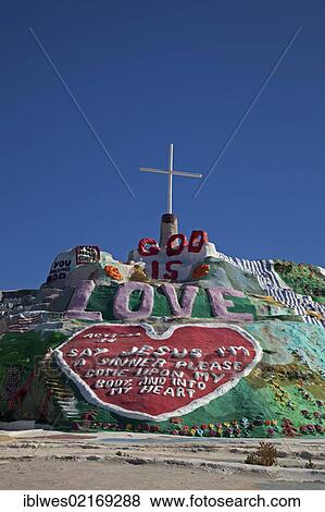 Stock Photo - Salvation Mountain, a desert hillside covered with religious messages, created by Leonard Knight, Niland, California, USA, North America. Fotosearch