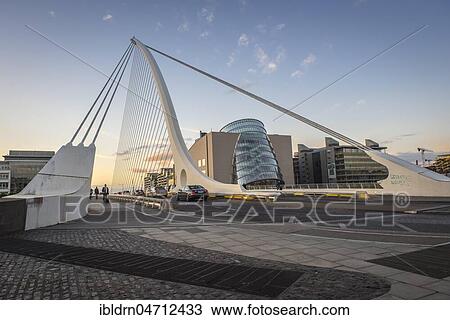Samuel Beckett Bridge, cable-stayed bridge and swing bridge over the river Liffey, architect Santiago Calatrava, Dublin, Republic of Ireland View Large Photo Image Stock Image - Samuel Beckett Bridge, cable-stayed bridge and swing bridge over the river Liffey, architect Santiago Calatrava, Dublin, Republic of Ireland. Fotosearch