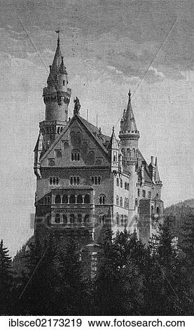 Schloss Neuschwanstein Castle, Bavaria, Germany, in 1883, historical engraving, circa 1885, Europe View Large Photo Image Stock Photo - Schloss Neuschwanstein Castle, Bavaria, Germany, in 1883, historical engraving, circa 1885, Europe. Fotosearch