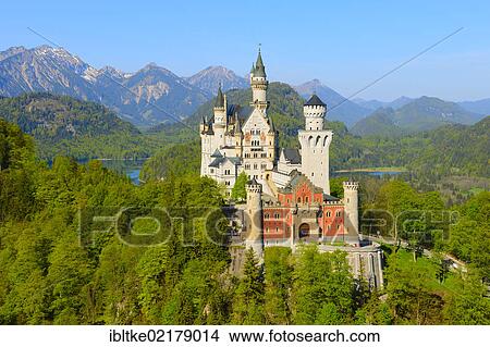 Picture - Schloss Neuschwanstein Castle, near Fussen, Ostallgaeu, Allgaeu, Bavaria, Germany, Europe. Fotosearch