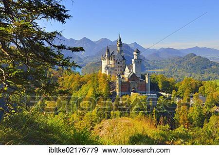 Schloss Neuschwanstein Castle, near Fussen, Ostallgaeu, Allgaeu, Bavaria, Germany, Europe View Large Photo Image Stock Photo - Schloss Neuschwanstein Castle, near Fussen, Ostallgaeu, Allgaeu, Bavaria, Germany, Europe. Fotosearch