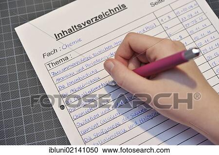 School pupil writing a table of contents for the subject of chemistry View Large Photo Image Stock Image - School pupil writing a table of contents for the subject of chemistry. Fotosearch