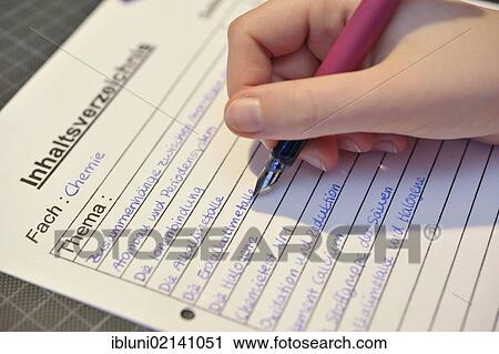 School pupil writing a table of contents for the subject of chemistry View Large Photo Image Stock Image - School pupil writing a table of contents for the subject of chemistry. Fotosearch