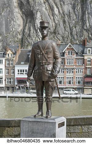 Stock Photography - Sculpture Charles de Gaulle, 1890-1970, wounded on the bridge at Dinant on 15 August 1914, First World War, Dinant, Wallonia, Belgium, Europe. Fotosearch