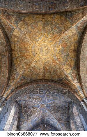 Stock Photo - Secco painting, ceiling fresco, the heavenly Jerusalem, crossing of the cathedral church St. Blasii, Brunswick, Lower Saxony, Germany, Europe. Fotosearch