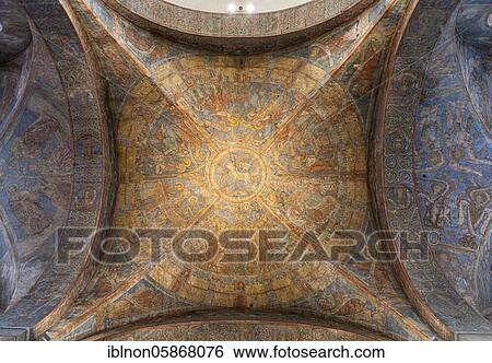 Stock Photograph - Secco painting, ceiling fresco, the heavenly Jerusalem, crossing of the cathedral church St. Blasii, Brunswick, Lower Saxony, Germany, Europe. Fotosearch