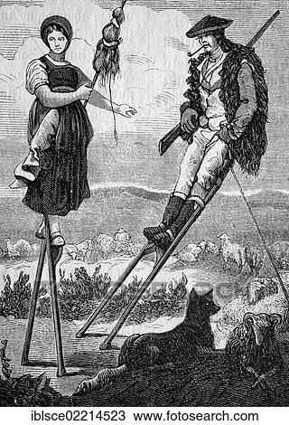 Shepherds walking on stilts in Brittany, France, historic wood engraving, about 1888, Europe View Large Photo Image Stock Image - Shepherds walking on stilts in Brittany, France, historic wood engraving, about 1888, Europe. Fotosearch