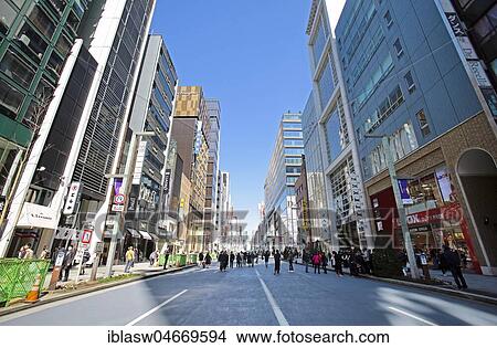 Picture - Shopping street Chuo-dōri, pedestrian-only zone at the weekend, in the district of Ginza, Tokyo, Japan, Asia. Fotosearch