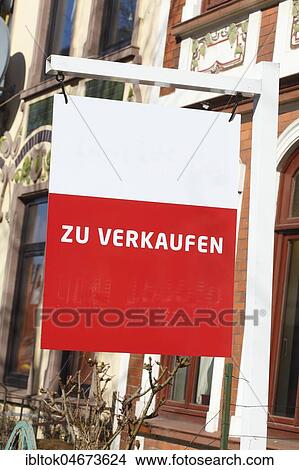 Sign For Sale in front of an old house, Bremen, Germany, Europe View Large Photo Image Picture - Sign For Sale in front of an old house, Bremen, Germany, Europe. Fotosearch
