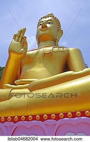 Sitting Golden Buddha, Temple Wat Khao Rang, Phuket, Thailand, Asia View Large Photo Image Picture - Sitting Golden Buddha, Temple Wat Khao Rang, Phuket, Thailand, Asia. Fotosearch