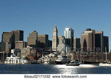 Skyline with Custom House Tower, Financial District, view from Boston Harbor, Boston, Massachusetts, New England, USA, North America, America, North America View Large Photo Image Stock Image - Skyline with Custom House Tower, Financial District, view from Boston Harbor, Boston, Massachusetts, New England, USA, North America, America, North America. Fotosearch