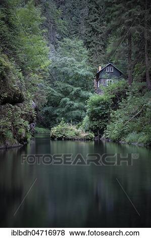Small house in the Edmundsklamm at the river Kamnitz, Hrènsko, Bohemian Switzerland, Czech Republic, Europe View Large Photo Image Stock Photo - Small house in the Edmundsklamm at the river Kamnitz, Hrènsko, Bohemian Switzerland, Czech Republic, Europe. Fotosearch