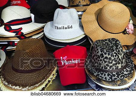 Souvenirs, various sun hats for sale, Patong Beach, Phuket, Thailand, Asia View Large Photo Image Stock Photo - Souvenirs, various sun hats for sale, Patong Beach, Phuket, Thailand, Asia. Fotosearch