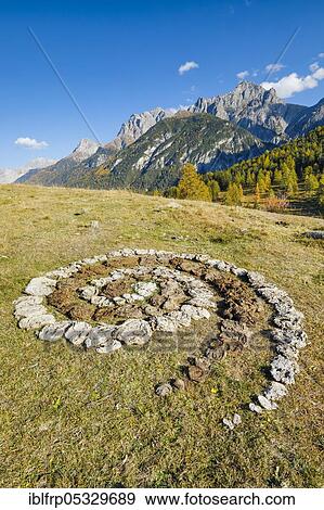 Stock Photo - Spiral of cow dung, Piz Lischana, Piz San Jon Dadora, Lower Engadin, Switzerland, Europe. Fotosearch