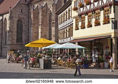 Stadtkirche St. Georg, St. George's church, street café, Altmarkt square, Schmalkalden, Thuringia, Germany, Europe View Large Photo Image Stock Photo - Stadtkirche St. Georg, St. George's church, street café, Altmarkt square, Schmalkalden, Thuringia, Germany, Europe. Fotosearch