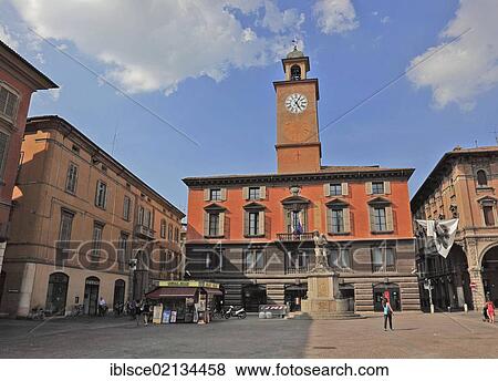 Stock Photo - Statue of Crostolo, Piazza Prampolini, Palazzo del Monte di Pieta, Reggio Emilia, Emilia Romagna, Italy, Europe. Fotosearch