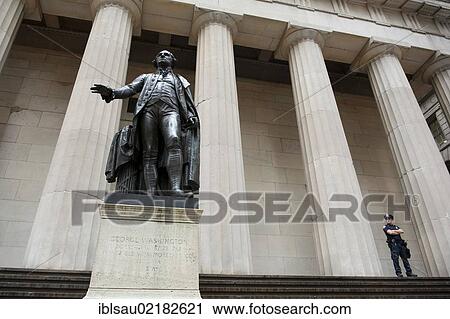 Statue of George Washington in front of the Federal Hall National Memorial, with a police officer, Wall Street, Financial District, Lower Manhattan, New York City, USA, North America View Large Photo Image Stock Image - Statue of George Washington in front of the Federal Hall National Memorial, with a police officer, Wall Street, Financial District, Lower Manhattan, New York City, USA, North America. Fotosearch