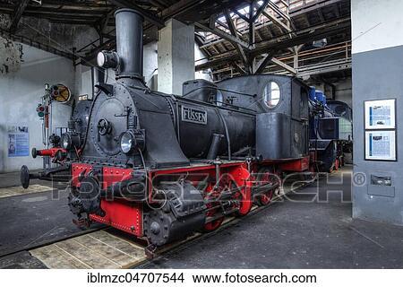 Picture - Steam locomotive 7 Füssen from 1889 in the locomotive shed, Bavarian Railway Museum Nördlingen, Nördlingen, Bavaria, Germany, Europe. Fotosearch