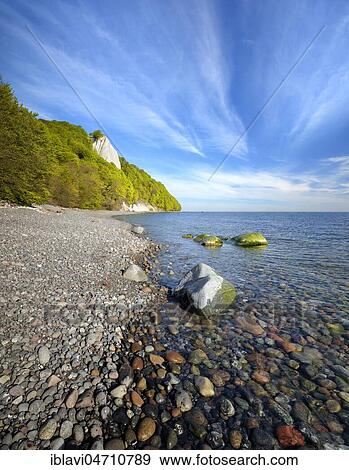 Stone beach at the Baltic Sea, behind the Königsstuhl, veil clouds, Jasmund National Park, UNESCO World Heritage Site, Rügen Island, Mecklenburg-Western Pomerania, Germany, Europe View Large Photo Image Stock Photo - Stone beach at the Baltic Sea, behind the Königsstuhl, veil clouds, Jasmund National Park, UNESCO World Heritage Site, Rügen Island, Mecklenburg-Western Pomerania, Germany, Europe. Fotosearch