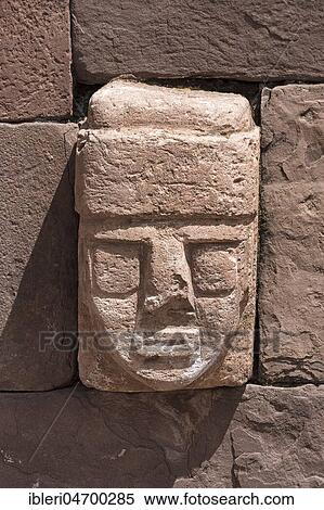 Stock Photography - Stone head in Tihuanaku, ruins of pre-Inca cultures, Bolivia, South America. Fotosearch