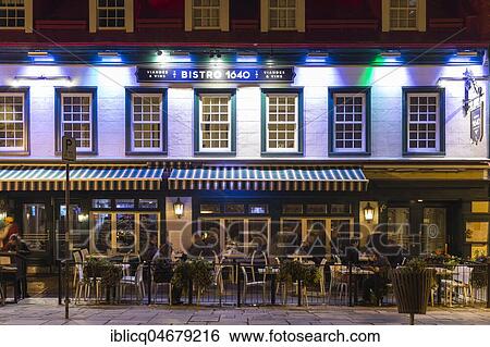 Street café, bistro in the evening in the historic old town of Québec, Québec Province, Canada, North America View Large Photo Image Stock Photograph - Street café, bistro in the evening in the historic old town of Québec, Québec Province, Canada, North America. Fotosearch