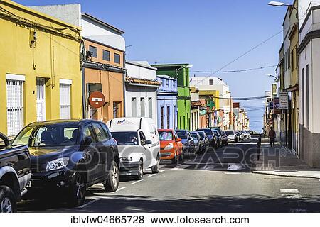 Street with colorful houses, San Cristóbal de La Laguna, Tenerife, Canary Islands, Canary Islands, Spain, Europe View Large Photo Image Stock Photo - Street with colorful houses, San Cristóbal de La Laguna, Tenerife, Canary Islands, Canary Islands, Spain, Europe. Fotosearch
