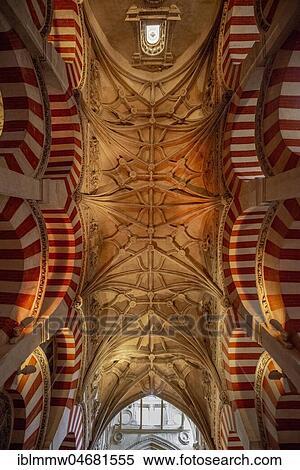 Stock Photography - Stucco ceiling of the columned hall with round arches, Moorish style, prayer hall of the former mosque, Mezquita-Catedral de Córdoba or Cathedral of the Conception of Our Lady, Córdoba, province Cordoba, Andalusia, Spain, Europe. Fotosearch