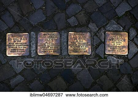 Stumbling Stones, Holocaust Memorial Plaques to Jewish Victims of National Socialism, Berlin, Germany, Europe View Large Photo Image Stock Photo - Stumbling Stones, Holocaust Memorial Plaques to Jewish Victims of National Socialism, Berlin, Germany, Europe. Fotosearch