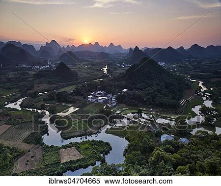 Sunset over the Li River, Cuiping mountain, Guilin, China, Asia View Large Photo Image Stock Photography - Sunset over the Li River, Cuiping mountain, Guilin, China, Asia. Fotosearch