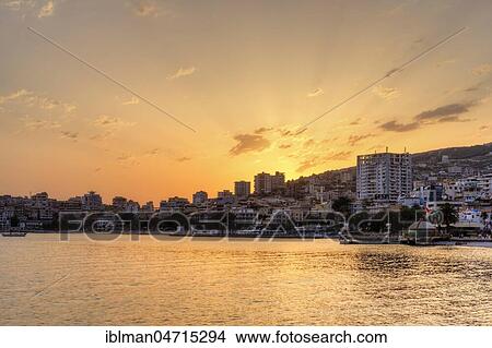 Sunset, Saranda, Sarandë, Qark Vlora, Ionian Sea, Albania, Europe View Large Photo Image Picture - Sunset, Saranda, Sarandë, Qark Vlora, Ionian Sea, Albania, Europe. Fotosearch