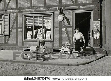 Stock Photograph - Tante Emma Laden, 1950s, Germany, Europe. Fotosearch