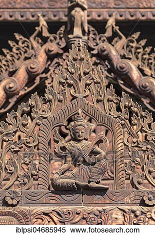 Teak-wood carvings at Nat Taung Kyaung, Myoe Daung Monastery, Old Bagan, Myanmar, Asia View Large Photo Image Stock Photography - Teak-wood carvings at Nat Taung Kyaung, Myoe Daung Monastery, Old Bagan, Myanmar, Asia. Fotosearch