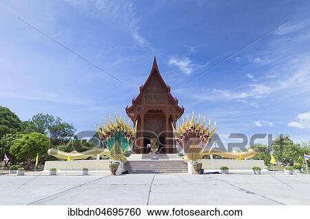 Stock Image - Teak wood temple Wat Ao Noi, Prachuap Khiri Khan, Thailand, Asia. Fotosearch