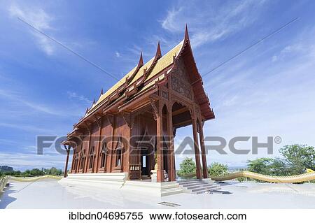 Teak wood temple Wat Ao Noi, Prachuap Khiri Khan, Thailand, Asia View Large Photo Image Stock Photography - Teak wood temple Wat Ao Noi, Prachuap Khiri Khan, Thailand, Asia. Fotosearch