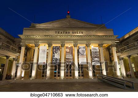 Stock Image - Teatro Solis, Theatre, at night, Montevideo, Uruguay, South America. Fotosearch
