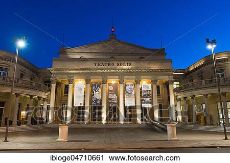 Stock Image - Teatro Solis, Theatre, Dusk, Montevideo, Uruguay, South America. Fotosearch