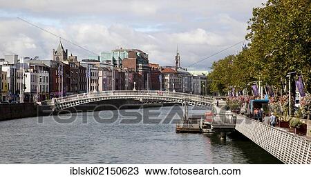 Temple Bar district on the left bank of the River Liffey with Halfpenny Bridge, also known as Ha'penny Bridge, Dublin, Ireland, Europe View Large Photo Image Stock Image - Temple Bar district on the left bank of the River Liffey with Halfpenny Bridge, also known as Ha'penny Bridge, Dublin, Ireland, Europe. Fotosearch
