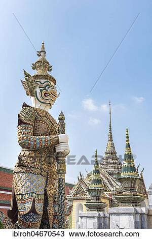 Stock Image - Temple Guard at the entrance of Wat Phra Kaeo Temple, Royal Palace, Bangkok, Thailand, Asia. Fotosearch
