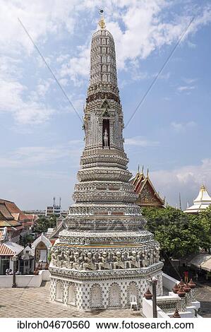 Stock Image - Temple tower, small prang, Wat Arun, Bangkok, Thailand, Asia. Fotosearch
