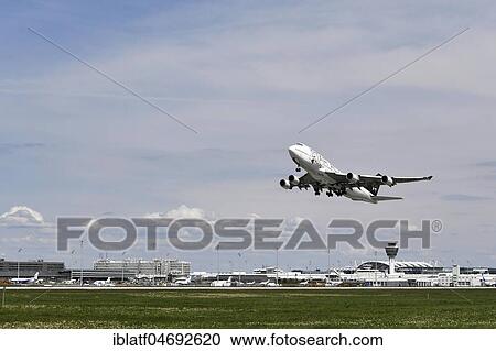 Thai Airways, European Starling Alliance, Boeing, B747-800, European Starlingt, Runway South, with Terminal 1 and Tower, Munich Airport, Upper Bavaria, Bavaria, Germany, Europe View Large Photo Image Stock Image - Thai Airways, European Starling Alliance, Boeing, B747-800, European Starlingt, Runway South, with Terminal 1 and Tower, Munich Airport, Upper Bavaria, Bavaria, Germany, Europe. Fotosearch