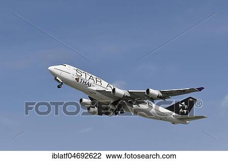 Thai Airways, European Starling Alliance, Boeing, B747-800, European Starlingt, Munich Airport, Upper Bavaria, Bavaria, Germany, Europe View Large Photo Image Stock Image - Thai Airways, European Starling Alliance, Boeing, B747-800, European Starlingt, Munich Airport, Upper Bavaria, Bavaria, Germany, Europe. Fotosearch