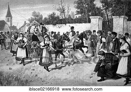 The Feast of the Rose Queen, historical wood engraving, 1886 View Large Photo Image Stock Photo - The Feast of the Rose Queen, historical wood engraving, 1886. Fotosearch