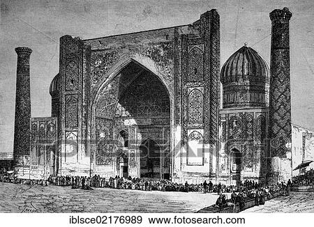 The Friday Mosque in Samarkand, Uzbekistan, historical engraving of 1883, Asia View Large Photo Image Stock Photo - The Friday Mosque in Samarkand, Uzbekistan, historical engraving of 1883, Asia. Fotosearch