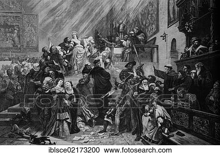 Stock Image - The Indulgence Controversy of 1517, historical engraving, circa 1885. Fotosearch