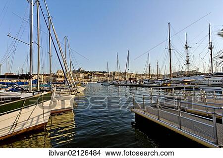 Picture - The Old Harbour, Vieux Port, Marseille, Marseilles, Provence-Alpes-Côte d'Azur, France, Europe. Fotosearch