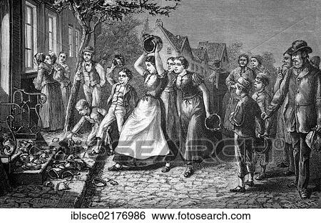 The shattering of crockery on an eve-of-the-wedding party in northern Germany, Germany, historical engraving, 1883, Europe View Large Photo Image Stock Photograph - The shattering of crockery on an eve-of-the-wedding party in northern Germany, Germany, historical engraving, 1883, Europe. Fotosearch