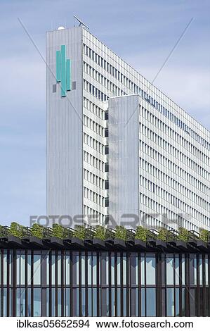 Three-slab high-rise and Ingenhoven Valley, Kö-Bogen II or K II, roof planted with hornbeam, Düsseldorf, North Rhine-Westphalia, Germany, Europe View Large Photo Image Picture - Three-slab high-rise and Ingenhoven Valley, Kö-Bogen II or K II, roof planted with hornbeam, Düsseldorf, North Rhine-Westphalia, Germany, Europe. Fotosearch
