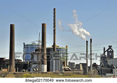 Stock Photo - ThyssenKrupp Steel works in Hamborn, Duisburg, North Rhine-Westphalia, Germany, Europe, PublicGround, Europe. Fotosearch