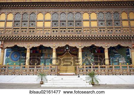 Tibetan Buddhism, believers, ornate entrance to the meeting hall, fortress-monastery, Dzong, Punakha, the Himalayas, Kingdom of Bhutan, South Asia, Asia View Large Photo Image Stock Photo - Tibetan Buddhism, believers, ornate entrance to the meeting hall, fortress-monastery, Dzong, Punakha, the Himalayas, Kingdom of Bhutan, South Asia, Asia. Fotosearch